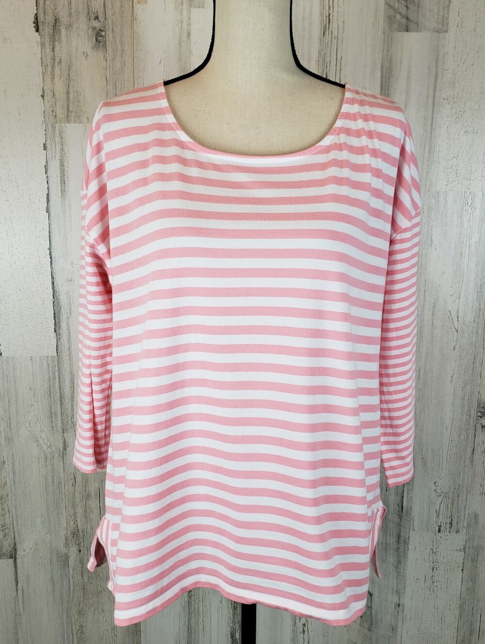 Talbots Pink & White Striped Scoop-Neck Top Size Large